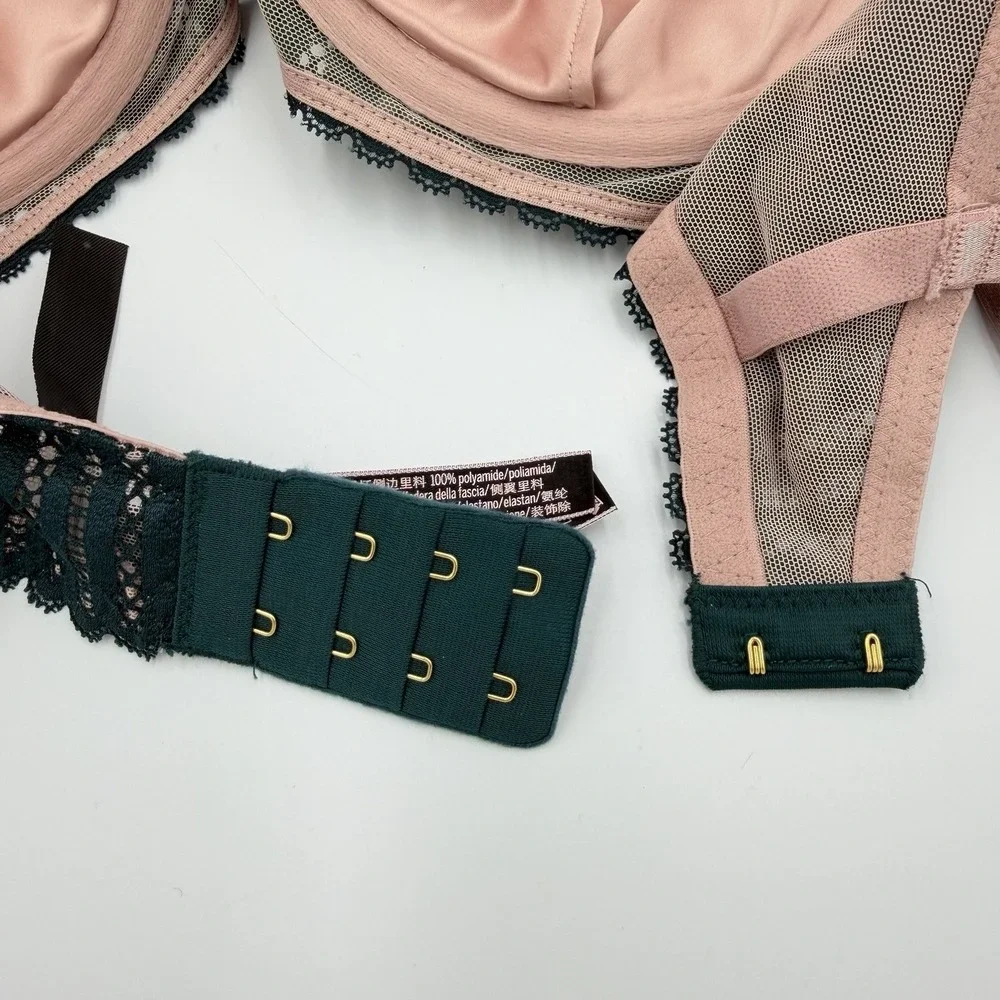 Victoria's Secret 34DD Lined Plunge Lace Bra Green Pink Cutout‎